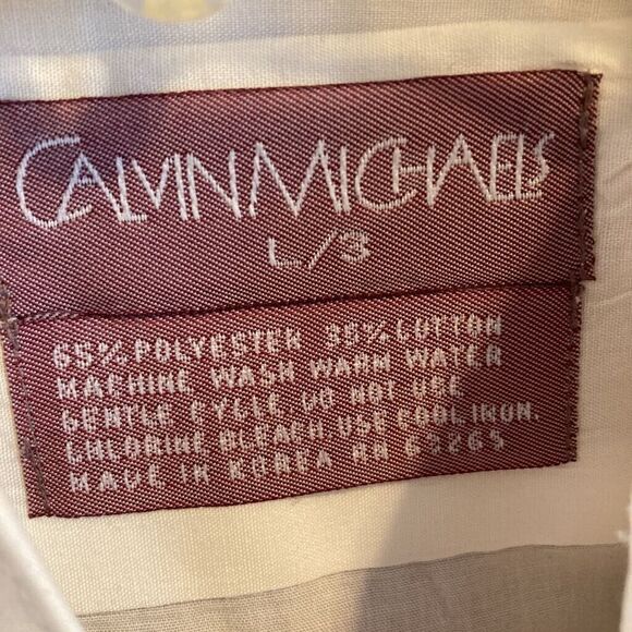 Calvin Michaels Mens Dress Shirt Ivory Wingtip Collar Ribbed Barrel Cuff L - Picture 4 of 6